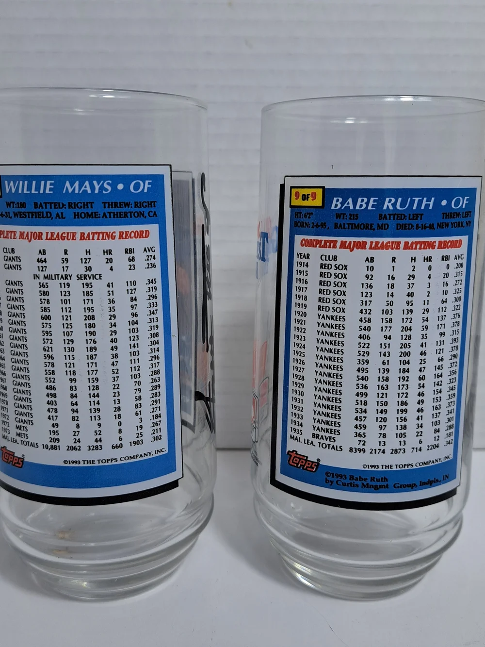 1993 Vintage McDonald's Topps MLB Glasses 